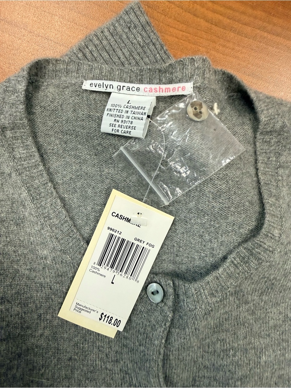 evelyn grace cashmere Grey Fog Button Cardigan